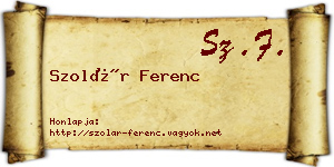 Szolár Ferenc névjegykártya